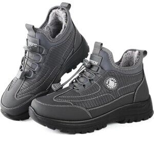 Goldnut Women Waterproof Shoes Fleece lined Lace Up Slip on Ankle Gray Casual